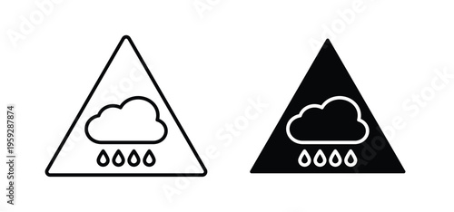 Rain warning signs. black and white line icons pack.