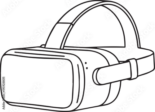 Virtual reality headset, VR goggles, futuristic tech, gaming device, black line art