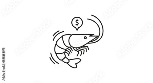 Shrimp with Dollar Sign Icon in Speech Bubble, Seafood Business Concept
