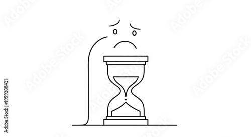 Sad Hourglass Character with Drooping Face, Symbolizing Time Running Out or Stress