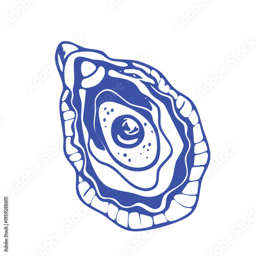 Hand-drawn shell with a pearl in trendy dolce vita style. Minimalist Mediterranean summer illustration with  blue outlinу. Seaside vibes, vacation mood and coastal aesthetics. Modern doodle vector