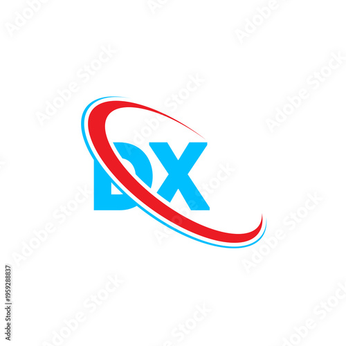 Creative dx initial logo design with bold sans serif font and elegant orbital swoosh lines. High quality vector illustration for commercial branding and digital marketing representation.