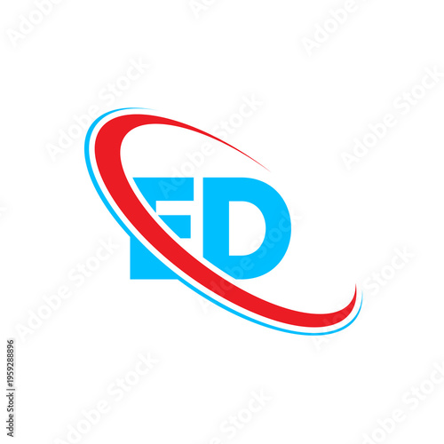 Typography logo featuring letters ed with a red and blue curved line ornament. Perfect for logistics distribution consultancies and professional services requiring a strong recognizable brand mark