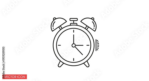 Retro Alarm Clock Icon, Vintage Timepiece, Simple Vector Illustration