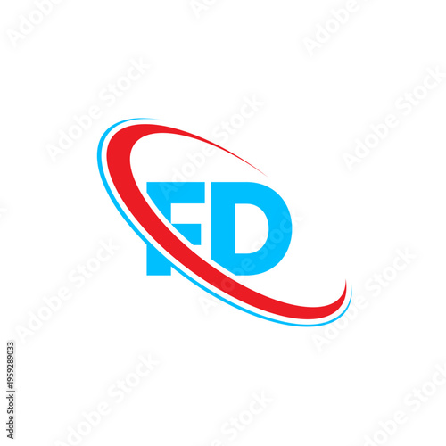 Free Download Fd letter logo design containing bright blue text and fluid red swoosh detail on white background used for courier companies logistics firms and distribution agencies worldwide - GFXLoad