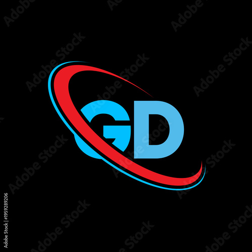 Dynamic gd letter logo template with sleek circular elements symbolizing progress and momentum. Premium vector graphic for automobile industries technology hubs and modern service brands.