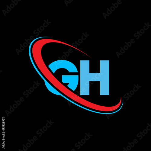 Elegant gh monogram logo design showcasing light blue characters paired with a striking red swoosh. Ideal for healthcare logistics and industrial business sectors seeking a modern look.