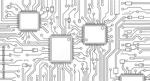 Circuit board, electronic components, microchips, wiring diagram, technology background