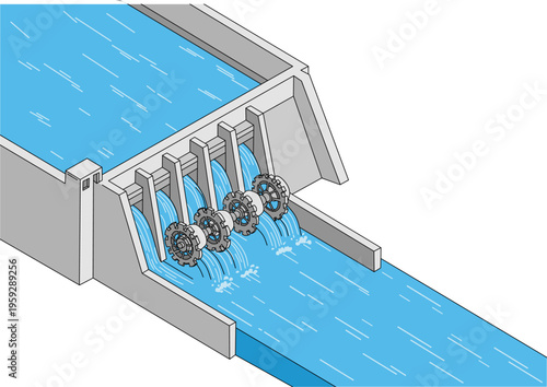 Technology powers hydroelectric dams turbines for clean energy. Suitable for renewable energy, sustainability, power generation, electricity, and environment concepts.