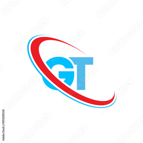 Modern corporate brand identity featuring GT letters with dynamic circular motion lines. Professional graphic emblem suitable for business startups or technology firms needing clean vector art.