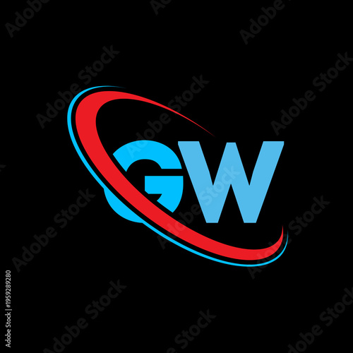 Sleek GW letter mark combining modern fonts with dynamic swoosh elements. Versatile vector logo concept for software development or automotive performance brands seeking professional appearance.