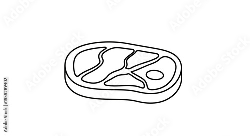 Raw Beef Steak Icon, Simple Line Art Illustration of Meat Cut for Grilling or Cooking
