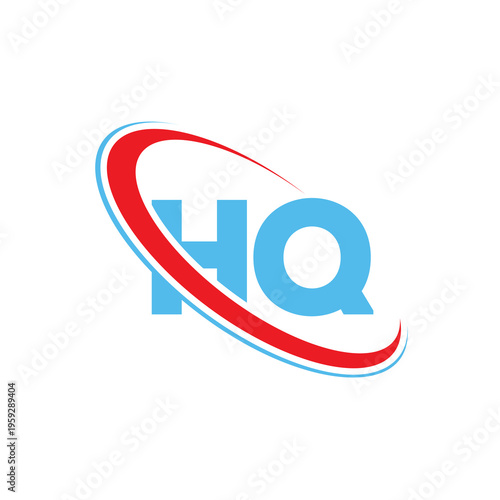 Contemporary hq alphabet logo design with vibrant blue lettering and a red motion trail graphic for a fast paced business environment and innovative digital technology brand development