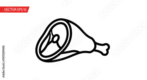 Raw Ham Hock Icon Vector Illustration - Simple Line Art Style