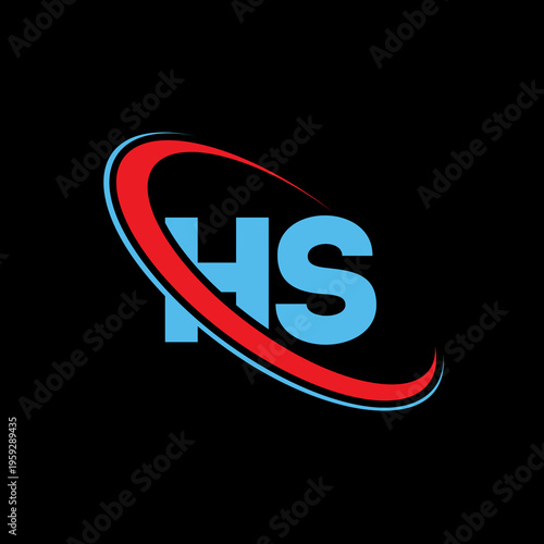 Professional vector design featuring blue uppercase letters h and s with dynamic circular motion arcs representing speed and innovation for corporate branding and modern identity concepts