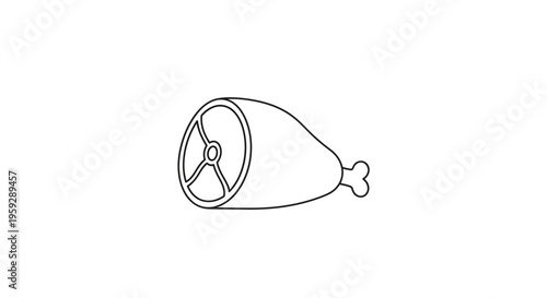 Raw Ham Hock Icon, Simple Line Art Illustration of a Meat Cut