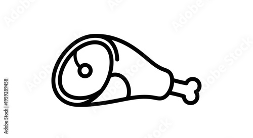 Raw Ham Hock Icon, Meat Leg, Food Ingredient, Simple Line Art