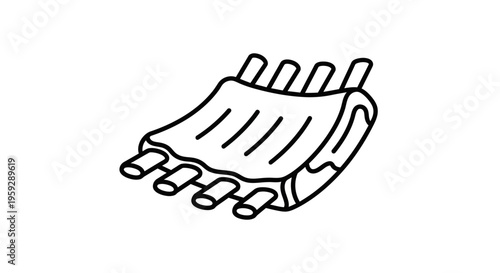 Raw Pork Ribs Icon, Barbecue Meat Cut, Hand Drawn Vector Illustration