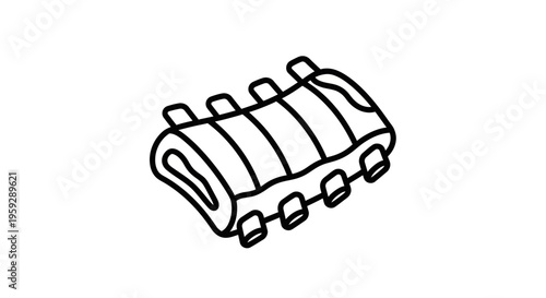 Raw Pork Ribs Isolated on White Background, Hand-Drawn Style