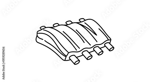 Raw Pork Ribs Outline Icon - Isolated on White Background, Hand-Drawn Style
