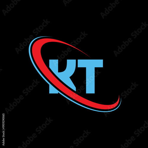 Free Download KT abstract logo, circular swoosh element. Modern graphic symbol for professional business identity. Bold font, red and blue colors. - GFXLoad
