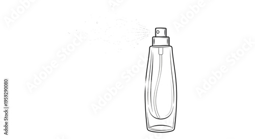 Perfume bottle spraying mist, elegant glass bottle, beauty and fragrance concept, clean background