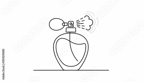 Perfume Bottle Spraying Mist, Minimalist Line Art Icon