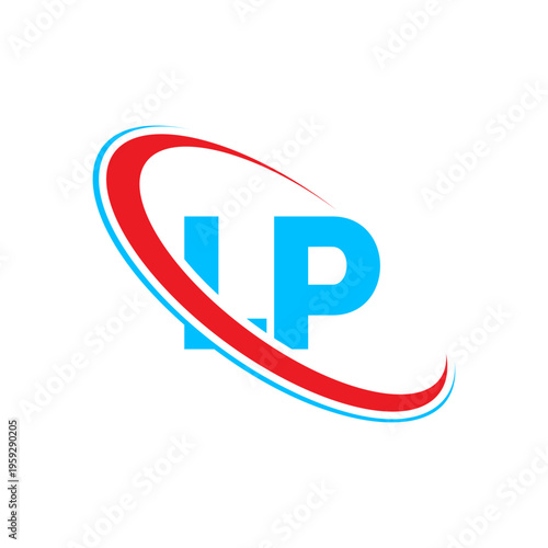 Creative LP monogram with vibrant orbital curves. Modern business icon suitable for technology firms and creative agencies. High quality vector art for professional brand identity packages.