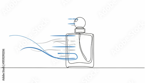 Perfume Bottle with Flowing Scent Waves, Minimalist Line Art