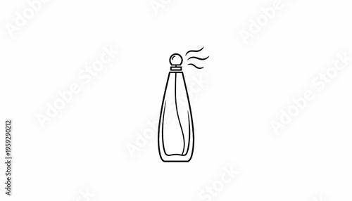 Perfume bottle with fragrance waves, minimalist line art icon, vector illustration