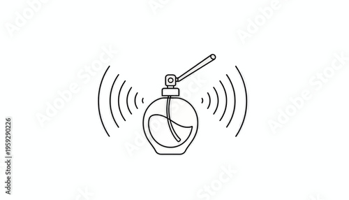Perfume Bottle with Sound Waves Icon: Fragrance, Aroma, Scent, and Diffusion Concept