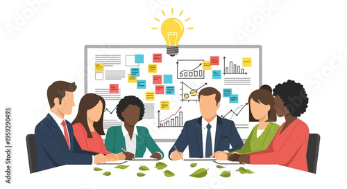 Business team meeting with diverse professionals discussing ideas around a table