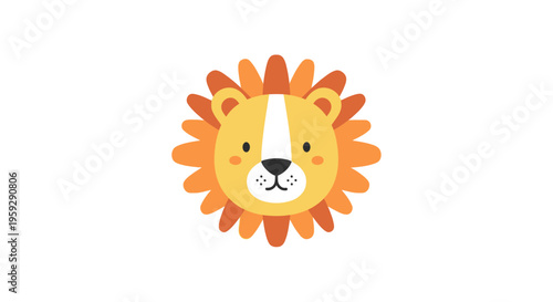 A cartoon lion's face with a vibrant mane.