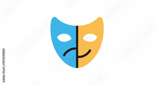 Theatrical masks symbolizing comedy and tragedy.