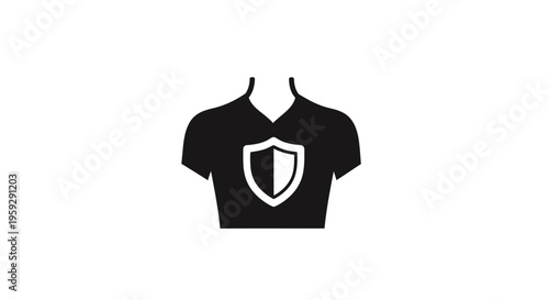 Black t-shirt with white shield logo.