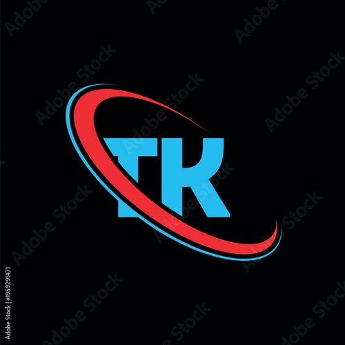 Free Download Creative TK letter logo design with a swoosh circle in red and blue. Modern letter design, a creative TK letter logo for business identity, and a company logo. - GFXLoad