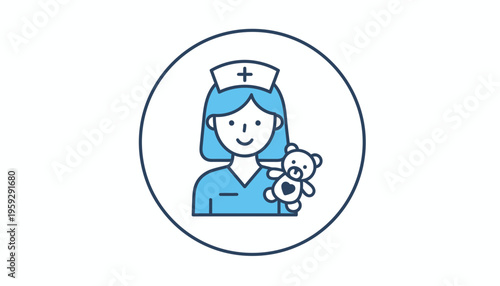 Pediatric Nurse Holding Teddy Bear Icon