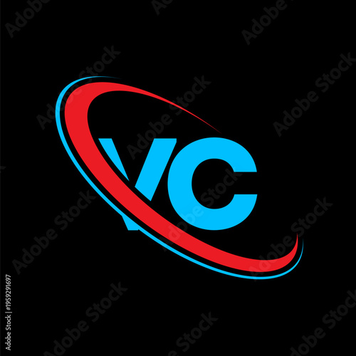 Sleek vc monogram featuring contemporary font and dual color arc elements. Professional identity vector for modern enterprises. Dynamic visual representation for creative industries and tech.