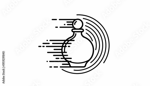 Perfume Bottle Icon with Speed Lines and Swirls - Abstract Fragrance Concept