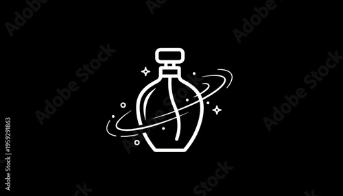 Perfume Bottle Icon with Swirls and Stars