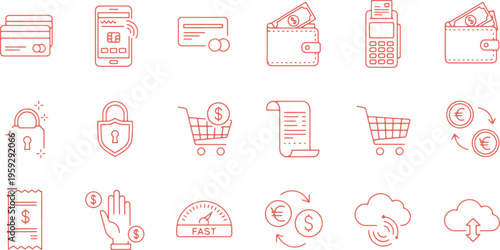Illustrated icons representing various financial and e-commerce transaction methods