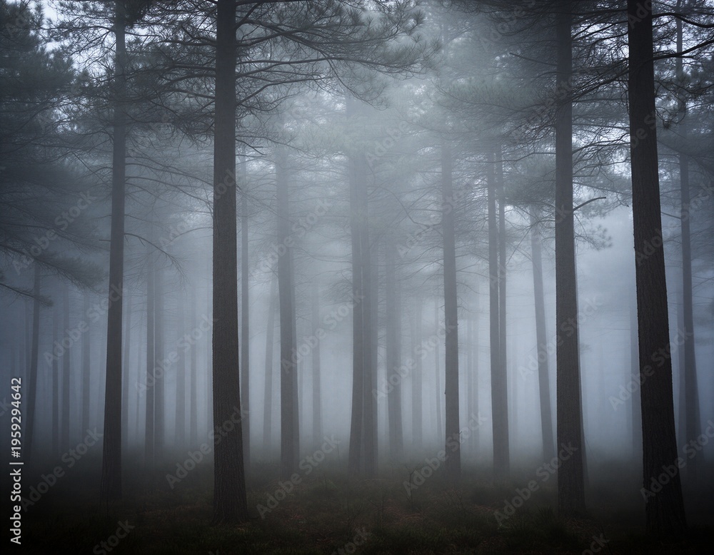 Obraz premium Misty Pine Forest Scene