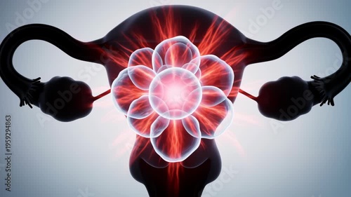 Ovarian Cyst Concept ,Female reproductive system uterus ovary fallopian tube glowing energy effect medical concept fertility