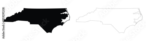 North Carolina State Map Outline and Black Silhouette Vector Illustration