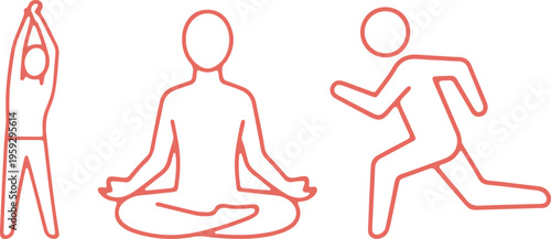 Illustrations of yoga, meditation, and running postures for physical wellness activities
