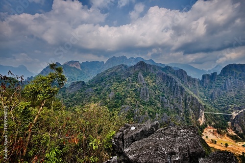 Tropical mountain landscape and peaceful green valley