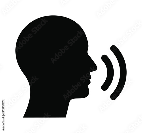 Vector silhouette of a human head showing sound waves emanating from the mouth