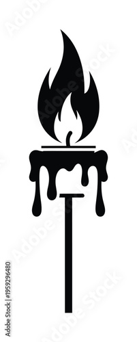 Vector of a burning torch with a dripping wax and a bold flame