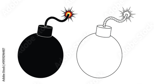 Two stylized bombs one dark and one light in silhouette