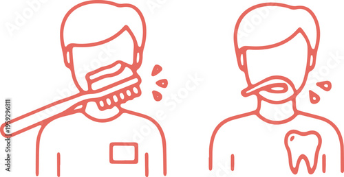 Illustration of proper and improper toothbrushing techniques